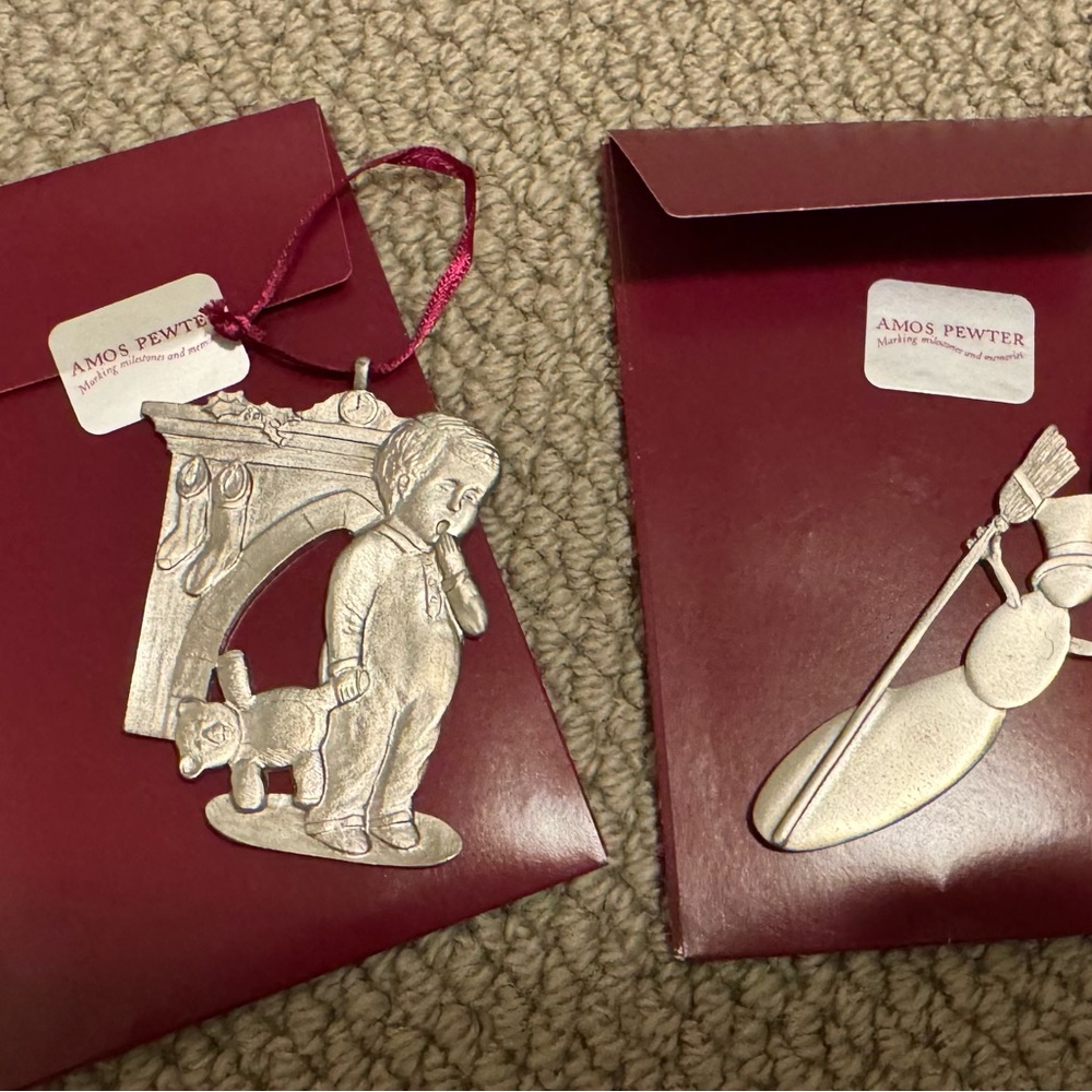 Amos pewter Christmas ornaments